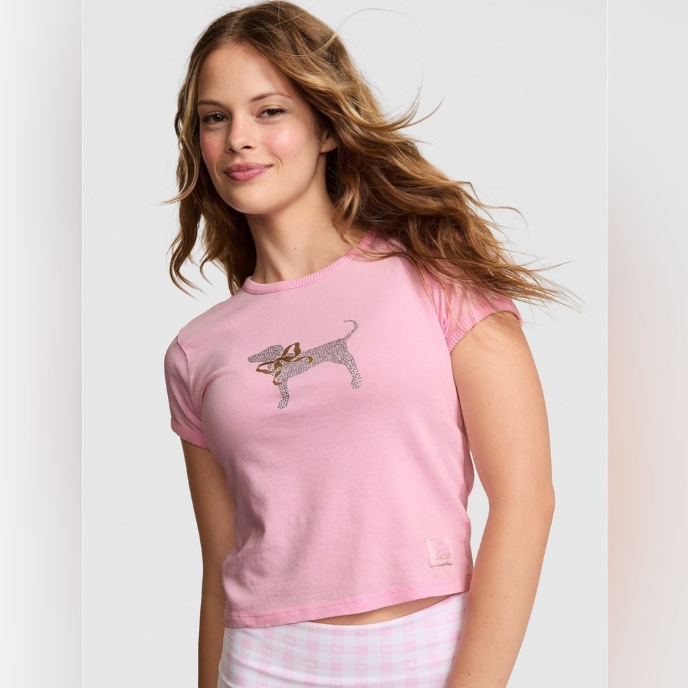 PINK X LOVESHACKFANCY bling dog tee X-small NWT - Picture 2 of 9